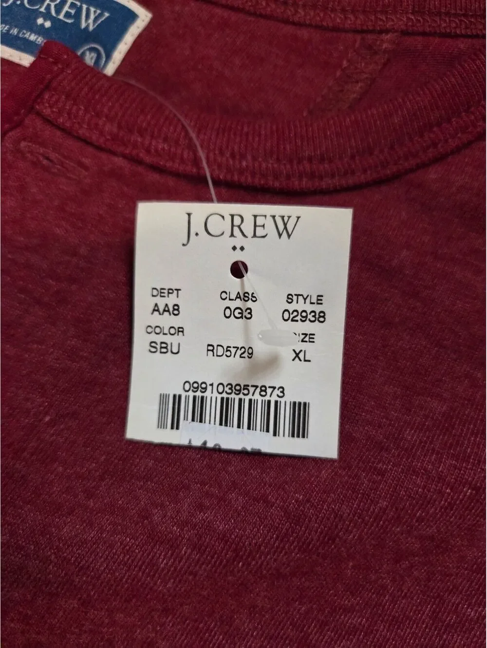 NWT J.Crew Mens Red Heather Henley Pullover Long Sleeve Shirt Size XL